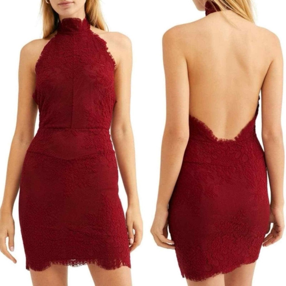 Free People Intimately Red Velvet Open Back Dress
